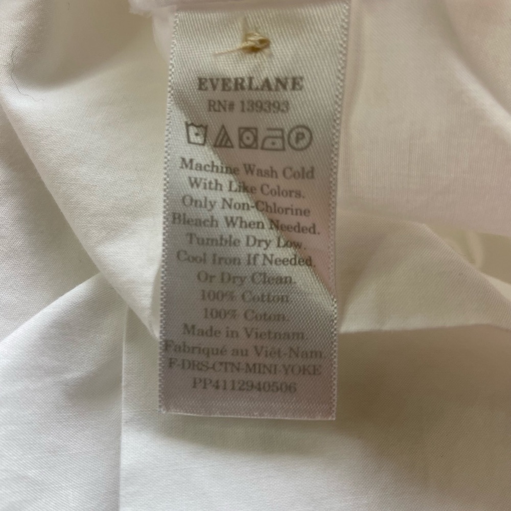 Everlane Shirred Mini Dress Women Large White Poplin Resort Minimalist Classic - Picture 8 of 10